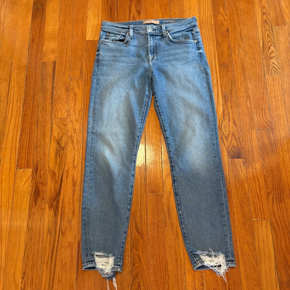 7 For All Mankind Womens 28 Roxanne Ankle Jeans Blue Luxe Vintage Distressed Hem